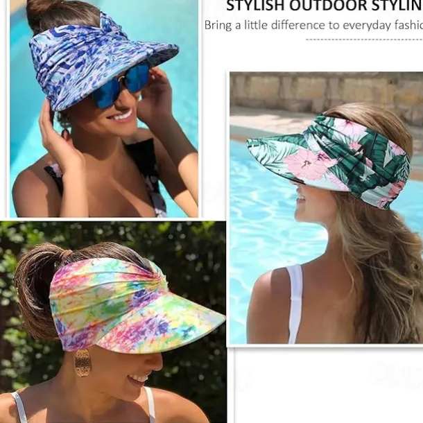 Sun Visor Hats for Women with Large Brim Foldable Visor Cap Beach Hat Sun Protection UPF 50+ Designed for Outdoor Sports Beach Volleyball, Golf, Baseball, Tennis, Badminton, Running