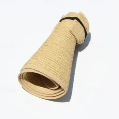 Sun Visor Hats for Women Wide Brim Straw Roll-Up Ponytail Summer Beach Hat UV UPF Packable Foldable Travel Summer