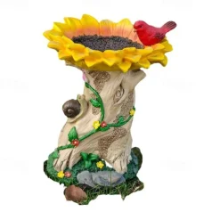 Sunflower Bird Bath and Bird Feeder, Outdoor Garden Decoration, Dual Function, Durable Resin, Attracts Birds, Ideal for Yard, Patio, or Balcony, Easy to Install, Eco-Friendly, Weather-Resistant