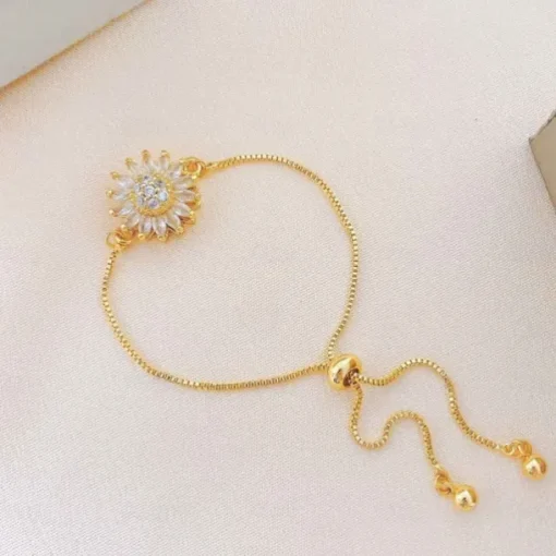 Sunflower Mood Bracelet Gift for Women, Rotatable Sunflower Charm Jewelry Gift, Dainty Gold Plated Collarbone Chain, Mother's Day Birthday Gift for Women