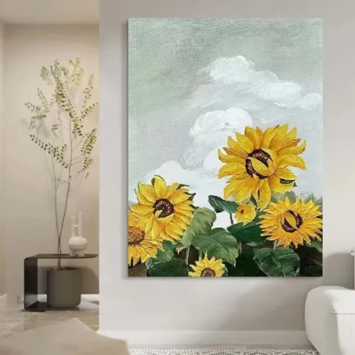 Sunflower oil painting handmade Abstract flower Oil Painting On Canvas handmade Modern Sunflower Oil Painting Hand Painted Large white flower floral oil painting Wall Art painting For Home Decor