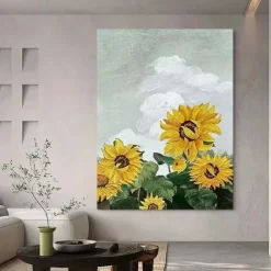 Sunflower oil painting handmade Abstract flower Oil Painting On Canvas handmade Modern Sunflower Oil Painting Hand Painted Large white flower floral oil painting Wall Art painting For Home Decor