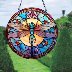 Sunflower Stained Suncatcher Window Hanging, Dog Cat Home Window Decor Suncatcher Birthday Gifts For Women,Mom,Teacher Wreath Sign, Christmas Xmas Decor Gift