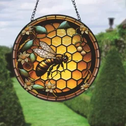 Sunflower Stained Suncatcher Window Hanging, Dog Cat Home Window Decor Suncatcher Birthday Gifts For Women,Mom,Teacher Wreath Sign, Christmas Xmas Decor Gift