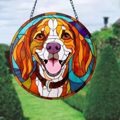 Sunflower Stained Suncatcher Window Hanging, Dog Cat Home Window Decor Suncatcher Birthday Gifts For Women,Mom,Teacher Wreath Sign, Christmas Xmas Decor Gift