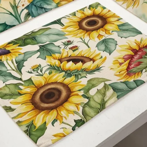 Sunflowers Placemats Heat Resistant Farmhouse Table Place Mat Stain Resistant Placemat, Placemat for Wedding Kitchen Dining Table Decoration Indoor Outdoor