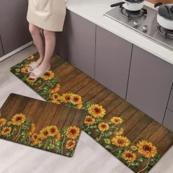 Sunflowers Wood Plat Area Rug Kitchen Mat Non-Slip Oil Proof Floor Mat Livingroom Rug Indoor Outdoor Mat Bedroom Decor Bathroom Mat Entrance Rug Door Mat