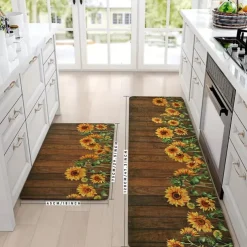 Sunflowers Wood Plat Area Rug Kitchen Mat Non-Slip Oil Proof Floor Mat Livingroom Rug Indoor Outdoor Mat Bedroom Decor Bathroom Mat Entrance Rug Door Mat