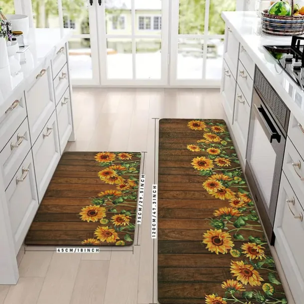 Sunflowers Wood Plat Area Rug Kitchen Mat Non-Slip Oil Proof Floor Mat Livingroom Rug Indoor Outdoor Mat Bedroom Decor Bathroom Mat Entrance Rug Door Mat