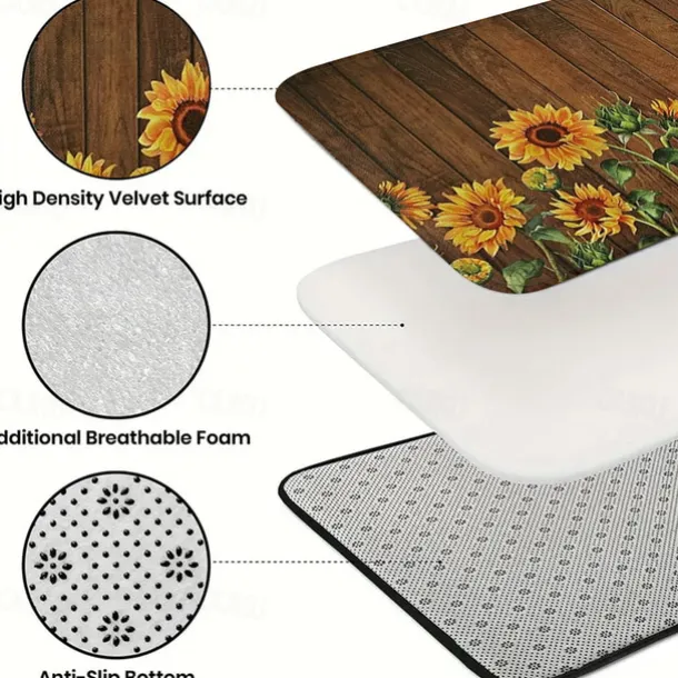 Sunflowers Wood Plat Area Rug Kitchen Mat Non-Slip Oil Proof Floor Mat Livingroom Rug Indoor Outdoor Mat Bedroom Decor Bathroom Mat Entrance Rug Door Mat