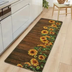 Sunflowers Wood Plat Area Rug Kitchen Mat Non-Slip Oil Proof Floor Mat Livingroom Rug Indoor Outdoor Mat Bedroom Decor Bathroom Mat Entrance Rug Door Mat