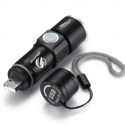 Super bright Rechargeable LED Flashlight With Tail USB Charging Head Zoomable waterproof Torch Portable light 3 Lighting modes Built-in battery