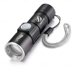 Super bright Rechargeable LED Flashlight With Tail USB Charging Head Zoomable waterproof Torch Portable light 3 Lighting modes Built-in battery