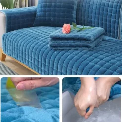 Super Soft Velvet Quilted Sofa Couch Covers Non-Slip Sectional Couch Cover Plush Sofa Slipcover Furniture Protector for Pets Kids Children Dog Cat