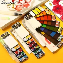 Superior 18/25/33/42 Color Solid Fan-shaped Watercolor Paint Watercolor Painting Tools Set Children's Safety Non-toxic Washable Watercolor Paint Mini Portable Travel Painting Supplies