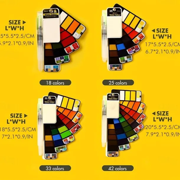 Superior 18/25/33/42 Color Solid Fan-shaped Watercolor Paint Watercolor Painting Tools Set Children's Safety Non-toxic Washable Watercolor Paint Mini Portable Travel Painting Supplies