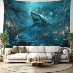 Surfing Shark Ocean Hanging Tapestry Wall Art Large Tapestry Mural Decor Photograph Backdrop Blanket Curtain Home Bedroom Living Room Decoration