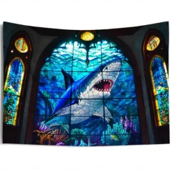 Surfing Shark Ocean Hanging Tapestry Wall Art Large Tapestry Mural Decor Photograph Backdrop Blanket Curtain Home Bedroom Living Room Decoration