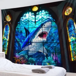 Surfing Shark Ocean Hanging Tapestry Wall Art Large Tapestry Mural Decor Photograph Backdrop Blanket Curtain Home Bedroom Living Room Decoration