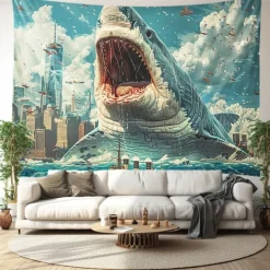 Surfing Shark Ocean Hanging Tapestry Wall Art Large Tapestry Mural Decor Photograph Backdrop Blanket Curtain Home Bedroom Living Room Decoration