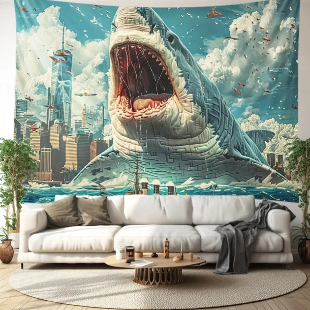 Surfing Shark Ocean Hanging Tapestry Wall Art Large Tapestry Mural Decor Photograph Backdrop Blanket Curtain Home Bedroom Living Room Decoration