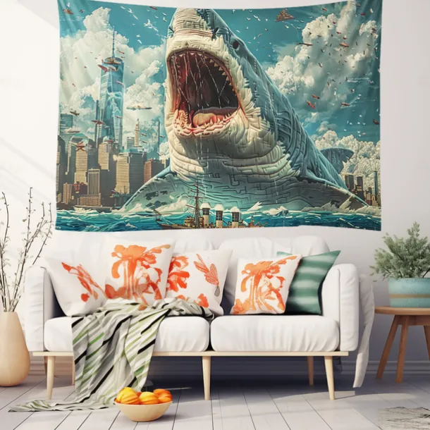 Surfing Shark Ocean Hanging Tapestry Wall Art Large Tapestry Mural Decor Photograph Backdrop Blanket Curtain Home Bedroom Living Room Decoration