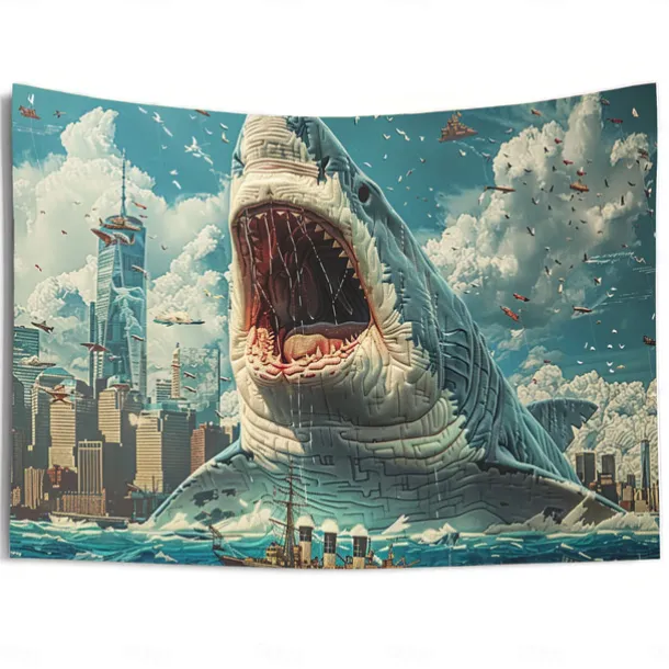 Surfing Shark Ocean Hanging Tapestry Wall Art Large Tapestry Mural Decor Photograph Backdrop Blanket Curtain Home Bedroom Living Room Decoration