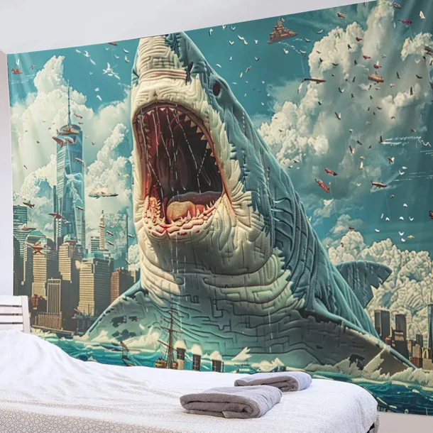 Surfing Shark Ocean Hanging Tapestry Wall Art Large Tapestry Mural Decor Photograph Backdrop Blanket Curtain Home Bedroom Living Room Decoration