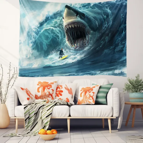 Surfing Shark Ocean Hanging Tapestry Wall Art Large Tapestry Mural Decor Photograph Backdrop Blanket Curtain Home Bedroom Living Room Decoration