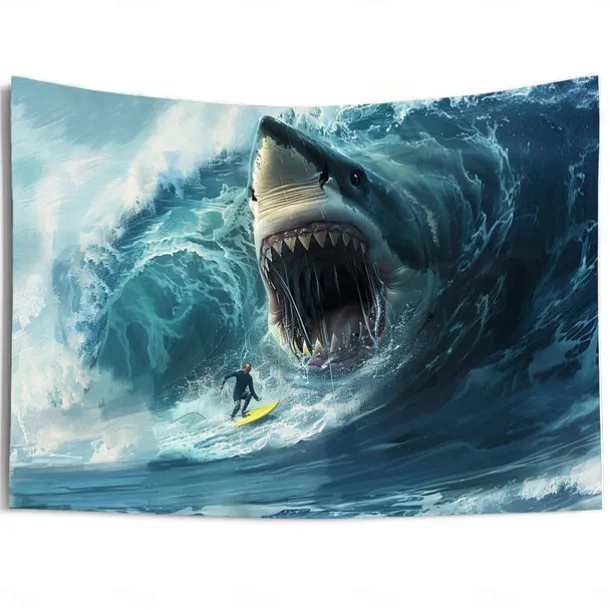 Surfing Shark Ocean Hanging Tapestry Wall Art Large Tapestry Mural Decor Photograph Backdrop Blanket Curtain Home Bedroom Living Room Decoration