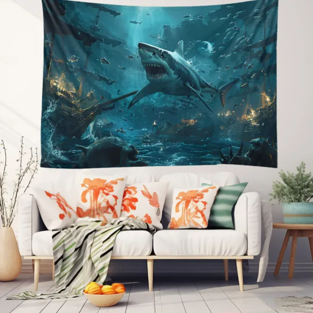 Surfing Shark Ocean Hanging Tapestry Wall Art Large Tapestry Mural Decor Photograph Backdrop Blanket Curtain Home Bedroom Living Room Decoration