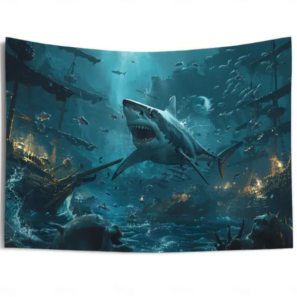 Surfing Shark Ocean Hanging Tapestry Wall Art Large Tapestry Mural Decor Photograph Backdrop Blanket Curtain Home Bedroom Living Room Decoration
