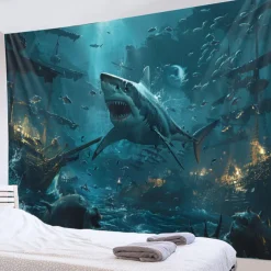 Surfing Shark Ocean Hanging Tapestry Wall Art Large Tapestry Mural Decor Photograph Backdrop Blanket Curtain Home Bedroom Living Room Decoration