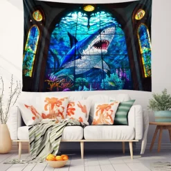 Surfing Shark Ocean Hanging Tapestry Wall Art Large Tapestry Mural Decor Photograph Backdrop Blanket Curtain Home Bedroom Living Room Decoration
