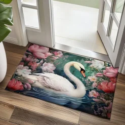 Swan Flowers Doormat Kitchen Mat Floor Mat Non-Slip Area Rug Oil Proof Rug Indoor Outdoor Mat Bedroom Decor Bathroom Mat Entrance Entreyway Rug