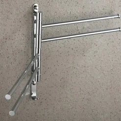 Swivel Towel Rack, Brass 4-Arm Towel Bar, Space Saving Wall Mounted Towel Holder with Hook, Rustproof Swing Out Towel Hanger for Bathroom, Kitchen