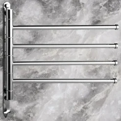 Swivel Towel Rack, Brass 4-Arm Towel Bar, Space Saving Wall Mounted Towel Holder with Hook, Rustproof Swing Out Towel Hanger for Bathroom, Kitchen