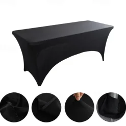 Table Cloth for Rectangular Tablecloth Black Stretch Fitted Table Cover Spandex Tablecloths Table Protector for Event, Cocktail, Wedding, Banquet or Parties