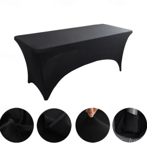 Table Cloth for Rectangular Tablecloth Black Stretch Fitted Table Cover Spandex Tablecloths Table Protector for Event, Cocktail, Wedding, Banquet or Parties