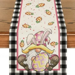 Table Runner, Happy Easter Table Runner, Cute Rabbit Bunny Egg Pattern Table Cover, Easter Atmospheric Table Runner, Holiday Desktop Decoration Fabric Table Runner,Easter Decor