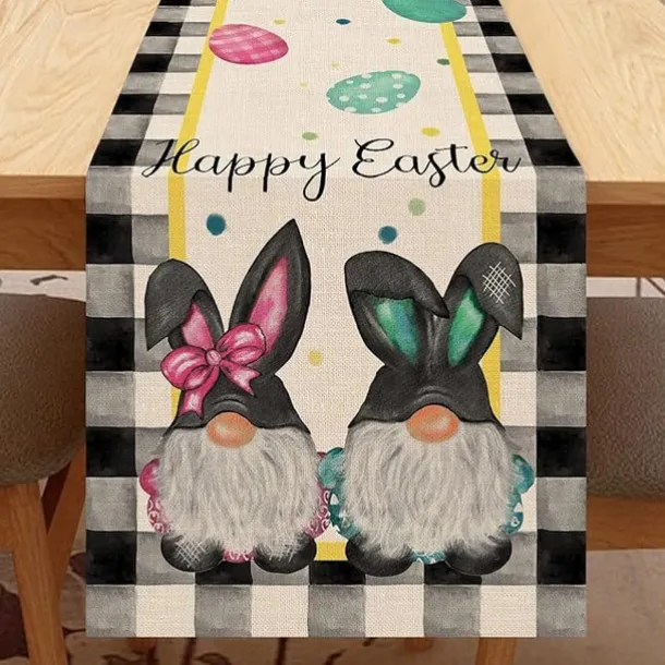Table Runner, Happy Easter Table Runner, Cute Rabbit Bunny Egg Pattern Table Cover, Easter Atmospheric Table Runner, Holiday Desktop Decoration Fabric Table Runner,Easter Decor