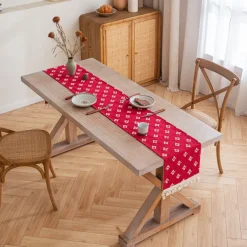 Table Runner with Tassels Spring Star Applique Vintage French Country Farmhouse Double-layer Polyester