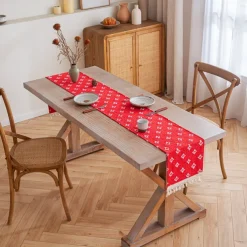 Table Runner with Tassels Spring Star Applique Vintage French Country Farmhouse Double-layer Polyester