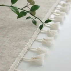 Tablecloth Art Nordic Bamboo Knotted Linen with Tassel Tablecloth Tea Coffee Table for Dining Table Home Room Decoration