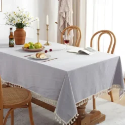 Tablecloth Art Nordic Bamboo Knotted Linen with Tassel Tablecloth Tea Coffee Table for Dining Table Home Room Decoration