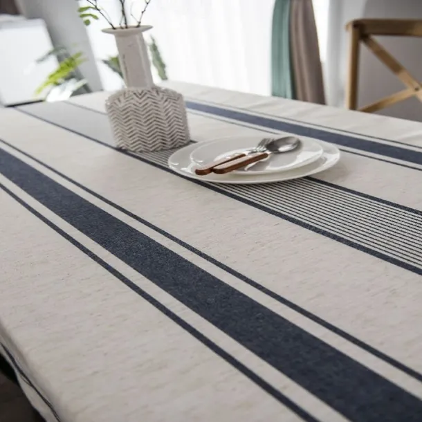 Tablecloth Linens Cotton Table Cloth Dustproof Striped Table Kitchen Garden Outcoor Restrant Rectangule