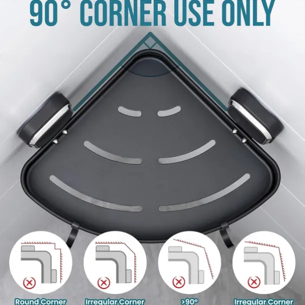 TAILI Corner Shower Caddy with Suction Cup Hooks, Aluminum Corner Shelf Basket, Wall Mounted Organizer Rack for Shampoo, No-Drilling Rustproof for Kitchen and Bathroom