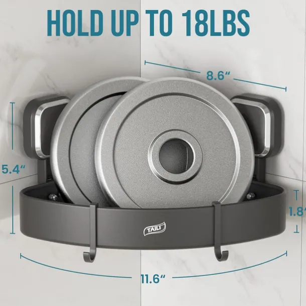 TAILI Corner Shower Caddy with Suction Cup Hooks, Aluminum Corner Shelf Basket, Wall Mounted Organizer Rack for Shampoo, No-Drilling Rustproof for Kitchen and Bathroom