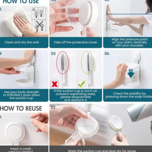 TAILI Double Layer Soap Dish Suction Cup Soap Holder, Strong Sponge Holder for Shower, Bathroom, Tub and Kitchen Sink, Drill-Free, Removable