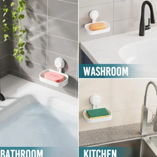 TAILI Double Layer Soap Dish Suction Cup Soap Holder, Strong Sponge Holder for Shower, Bathroom, Tub and Kitchen Sink, Drill-Free, Removable